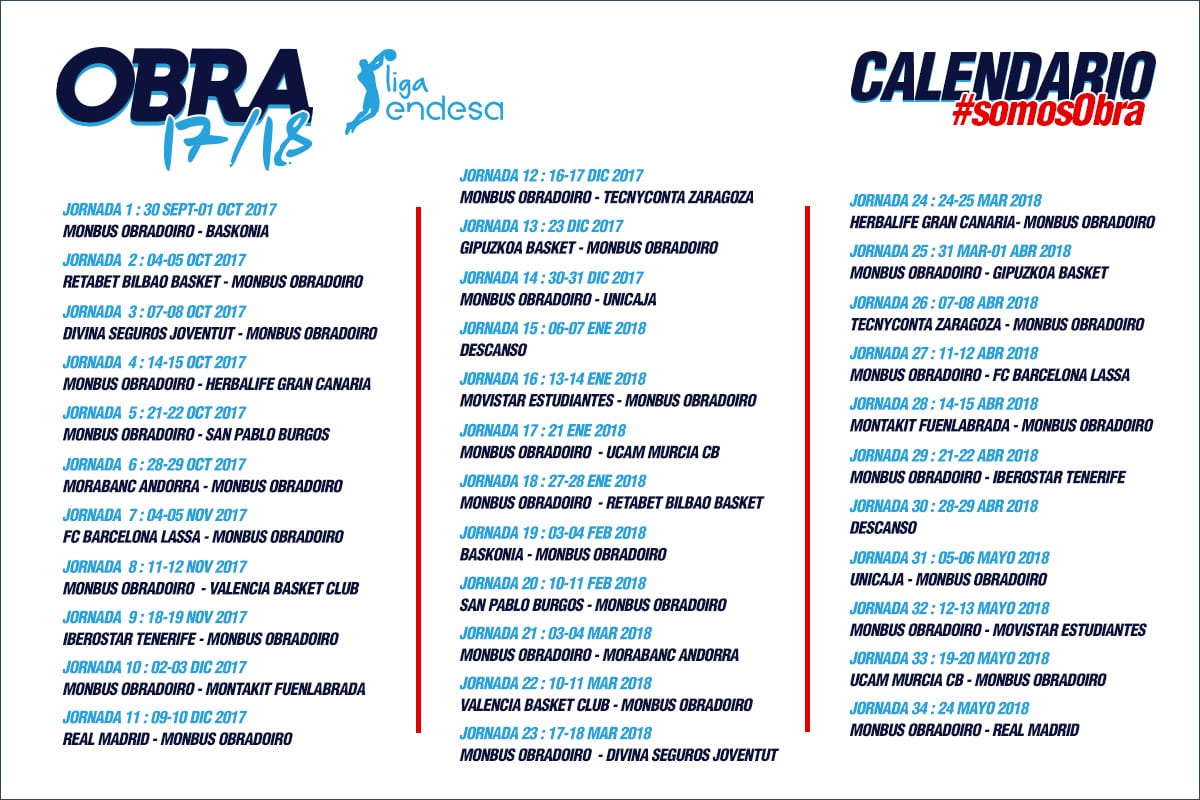 El Monbus Obradoiro repite y comenzará la temporada 2017/18 en casa contra Baskonia