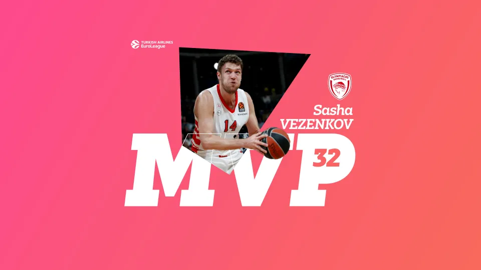 MVP de la Jornada 32 de EuroLeague: Sasha Vezenkov, Olympiacos Piraeus