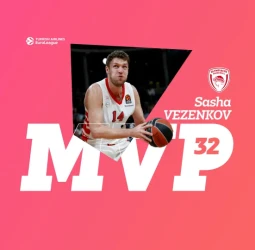 MVP de la Jornada 32 de EuroLeague: Sasha Vezenkov, Olympiacos Piraeus
