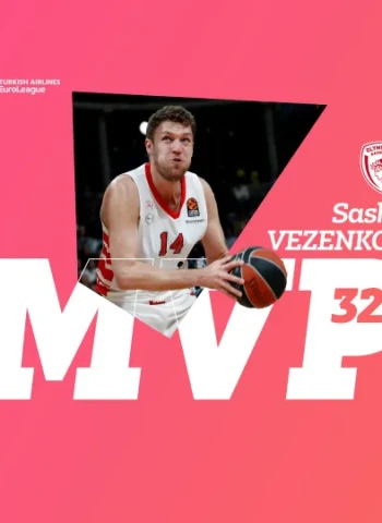 MVP de la Jornada 32 de EuroLeague: Sasha Vezenkov, Olympiacos Piraeus