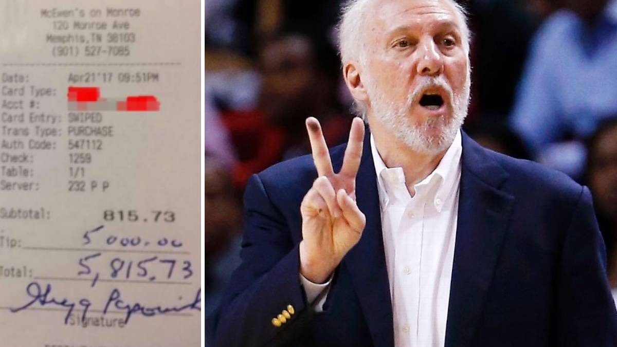 5.000 dólares de propina en resturante, Popovich, genio y figura dentro y fuera de las canchas