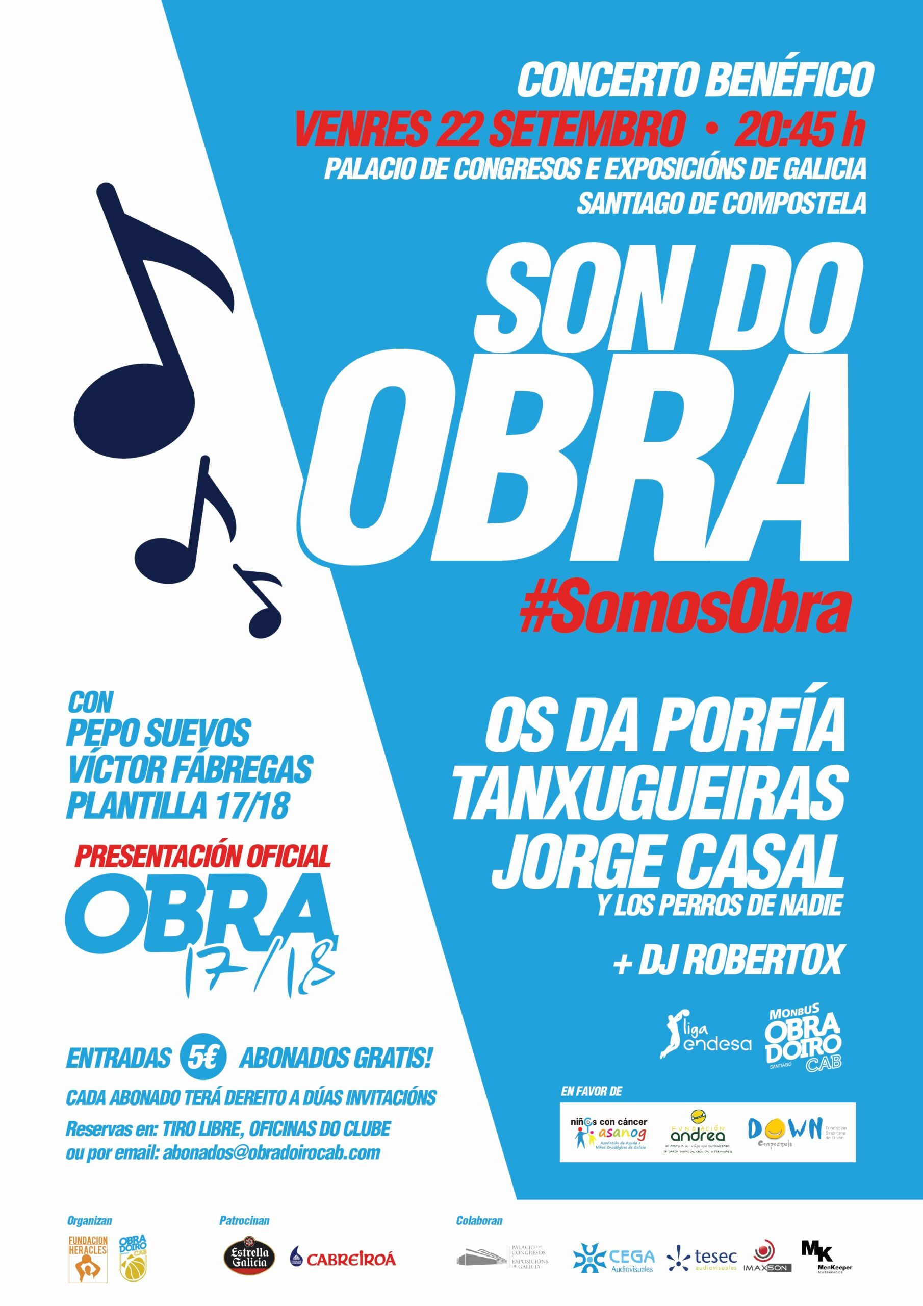 El Monbus Obradoiro organiza el concierto benéfico Son do Obra para inaugurar la temporada 2017/18