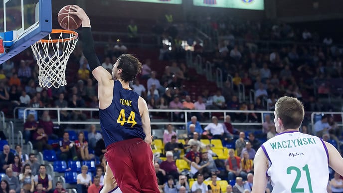 Plácida victoria del FC Barcelona sobre un pobre Unicaja. Gran actuación de Tomic (89-70)