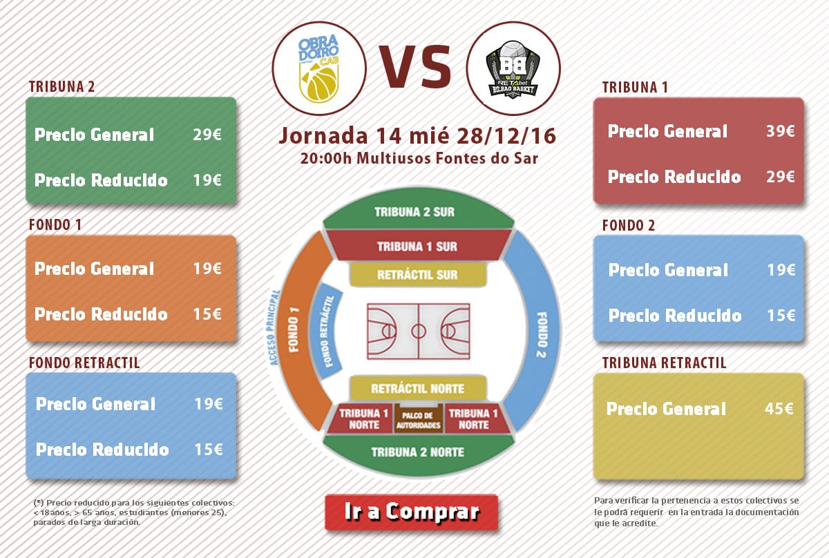 Las entradas para el Rio Natura Monbus Obradoiro – RETAbet Bilbao Basket a la venta en oficinas y página web