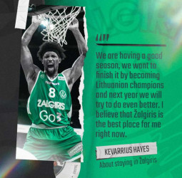El Zalgiris Kaunas anuncia la renovación de Kevarrius Hayes