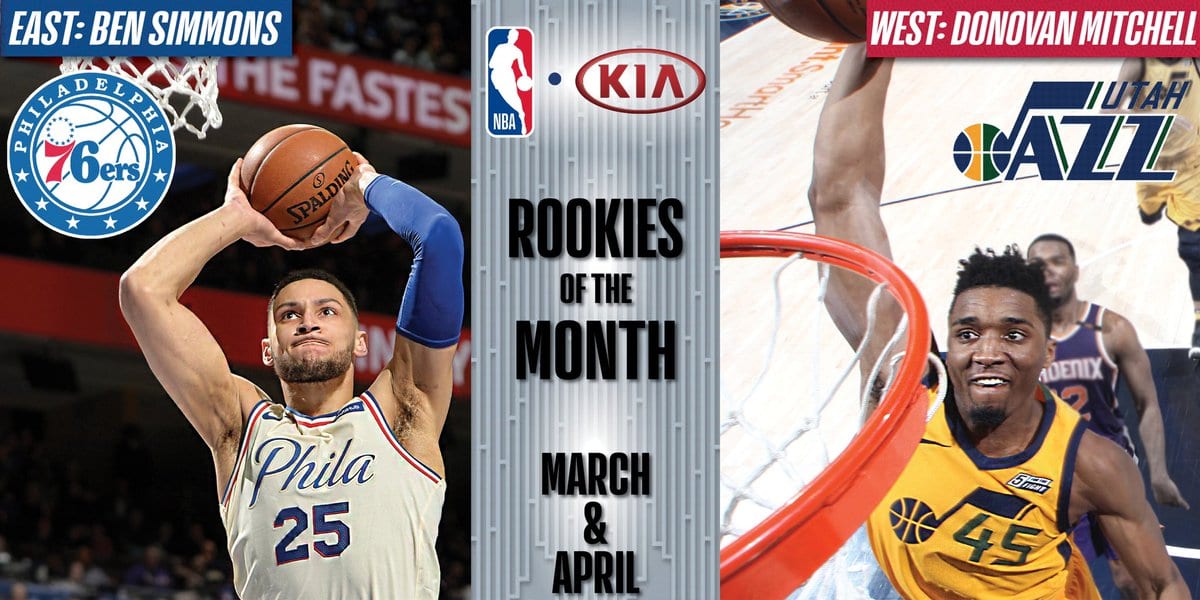 Ben Simmons y Donovan Mitchell, mejores novatos del último mes de la regular en la NBA