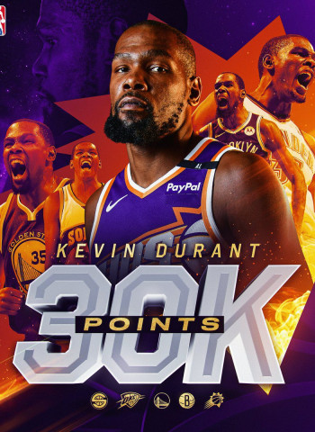 Kevin Durant, octavo jugador en llegar a los 30.000 puntos