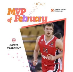MVP de EuroLeague en febrero: Sasha Vezenkov, Olympiacos Piraeus