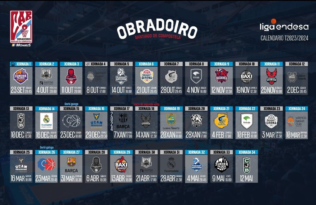 El Monbus Obradoiro inaugurará la temporada 2023/24 en la Caldeira recibiendo al Zunder Palencia