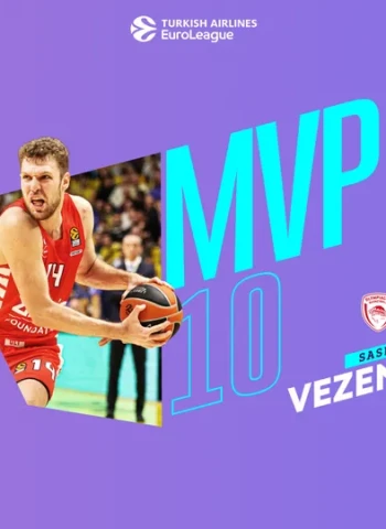 MVP de la jornada 10 EuroLeague: Sasha Vezenkov, Olympiacos Piraeus