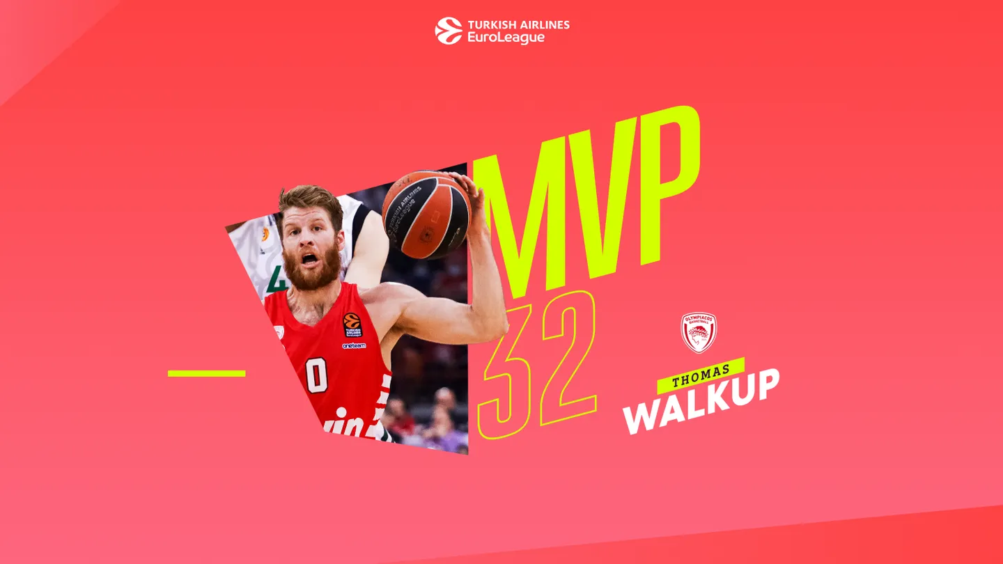 MVP 32ª jornada EuroLeague: Thomas Walkup, Olympiacos Piraeus