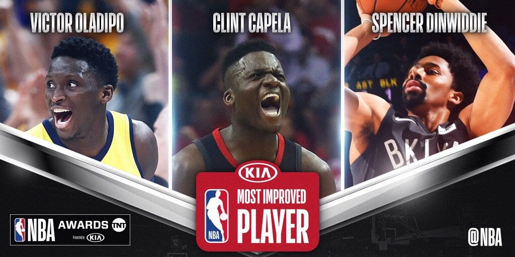 Victor Oladipo, Clint Capela y Spencer Dinwiddie, optan al premio jugador con más progresión