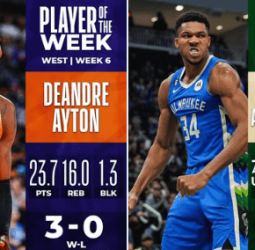 Giannis Antetokounmpo y Deandre Ayton, jugadores de la semana NBA