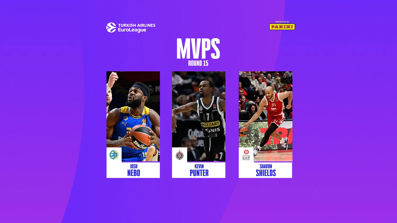 Tri-MVP jornada 15 EuroLeague: Josh Nebo, Kevin Punter, Shavon Shields