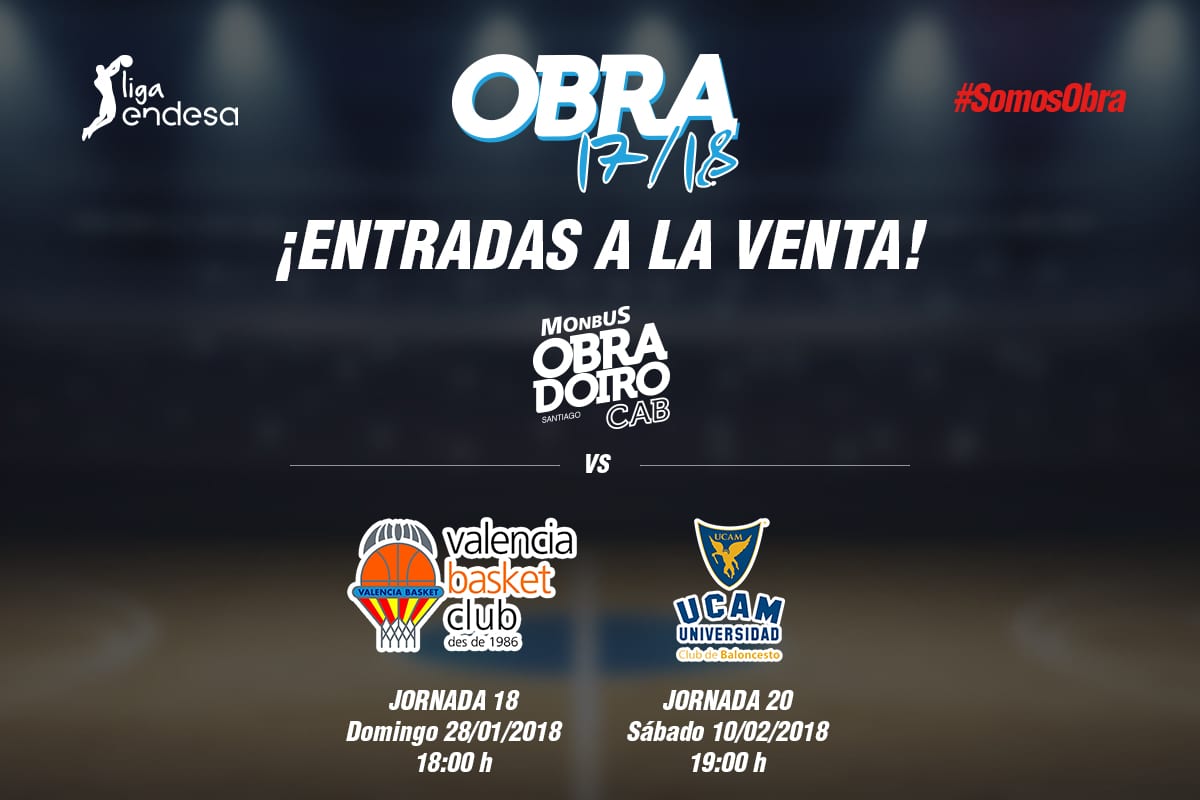 A la venta las entradas para los dos próximos partidos del Monbus Obradoiro en Sar ante Valencia Basket y UCAM Murcia