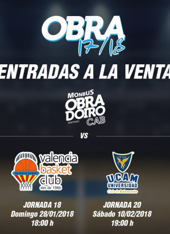 A la venta las entradas para los dos próximos partidos del Monbus Obradoiro en Sar ante Valencia Basket y UCAM Murcia