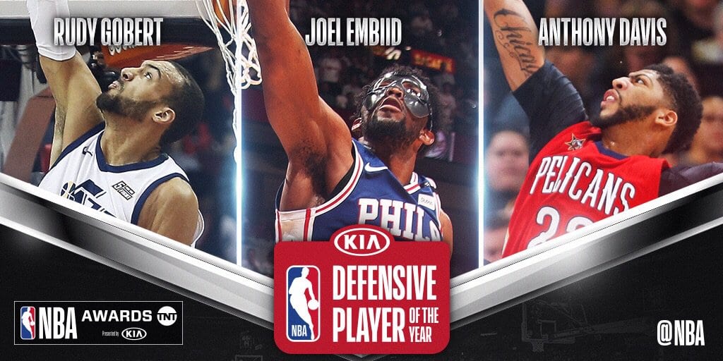 Rudy Gobert, Joel Embiid y Anthony Davis, optan a ser el mejor defensor de la NBA