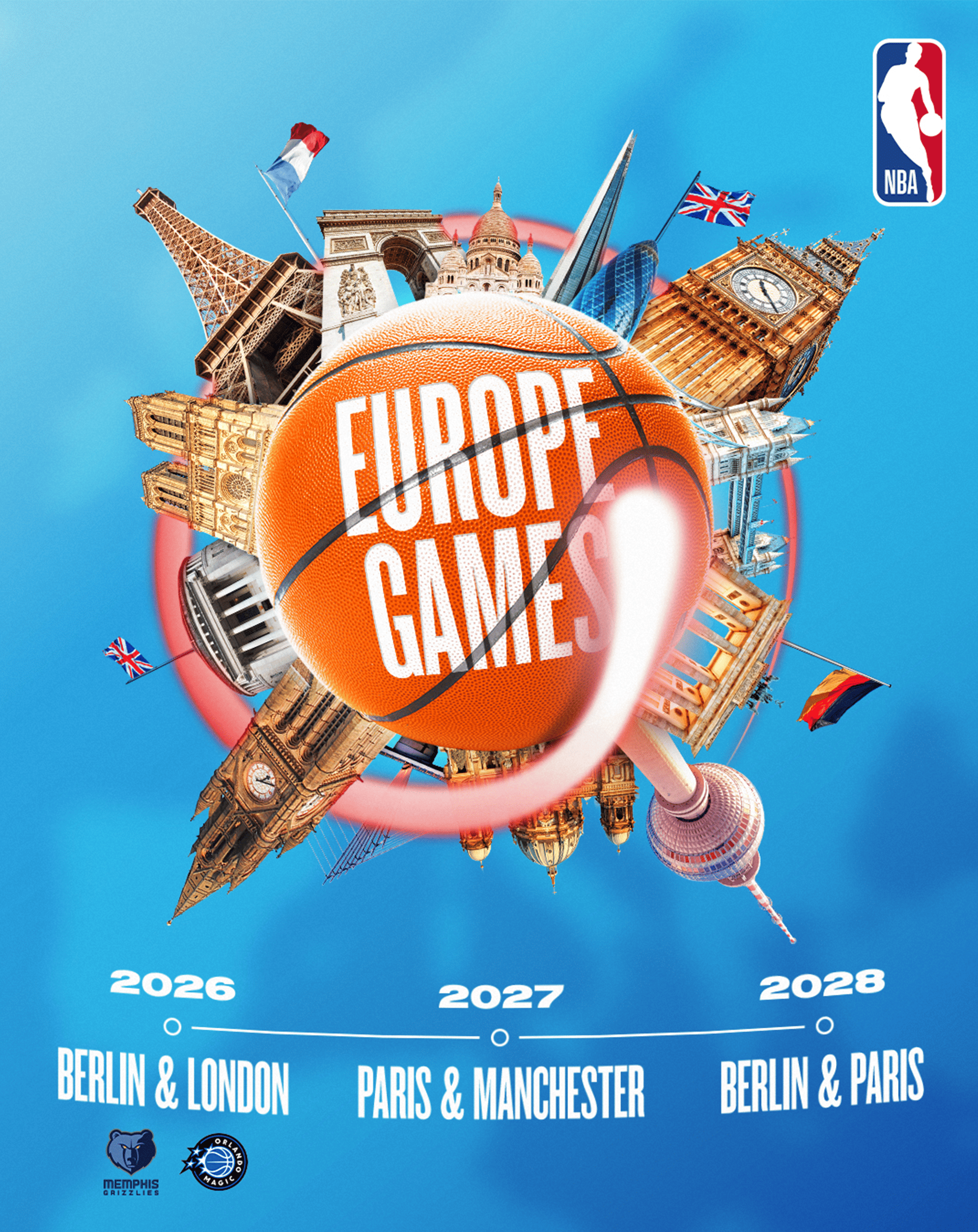 Memphis Grizzlies y Orlando Magic disputarán partidos de temporada regular en Berlín y Londres en 2026