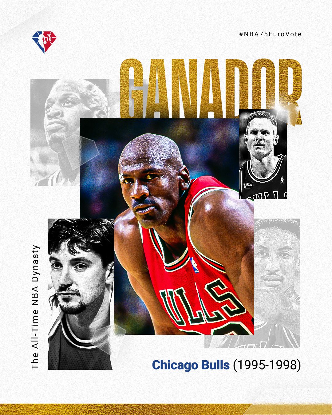 Los Chicago Bulls de 1995/96 elegidos como la mejor dinastía de la historia de la NBA en el "NBA 75 euro vote"
