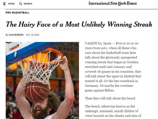 La racha ganadora del Valencia Basket, en el New York Times