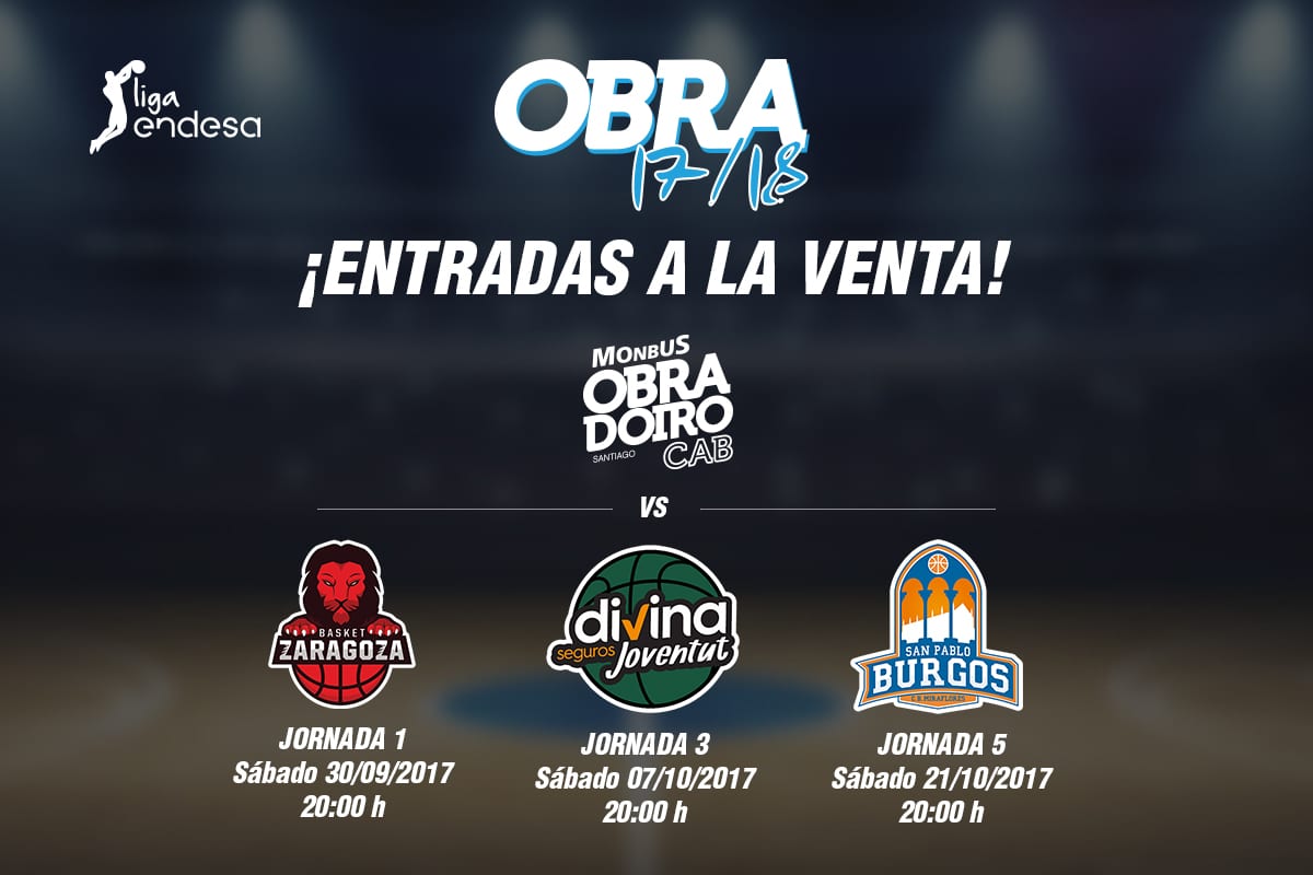 A la venta las entradas para los partidos del Monbus Obradoiro ante Tecnyconta Zaragoza, Divina Seguros Joventut y San Pablo Burgos