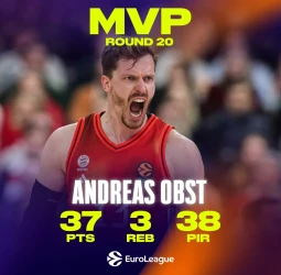 Andreas Obst, MVP de la Jornada 20: una exhibición histórica para el Bayern en la EuroLeague