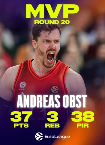 Andreas Obst, MVP de la Jornada 20: una exhibición histórica para el Bayern en la EuroLeague