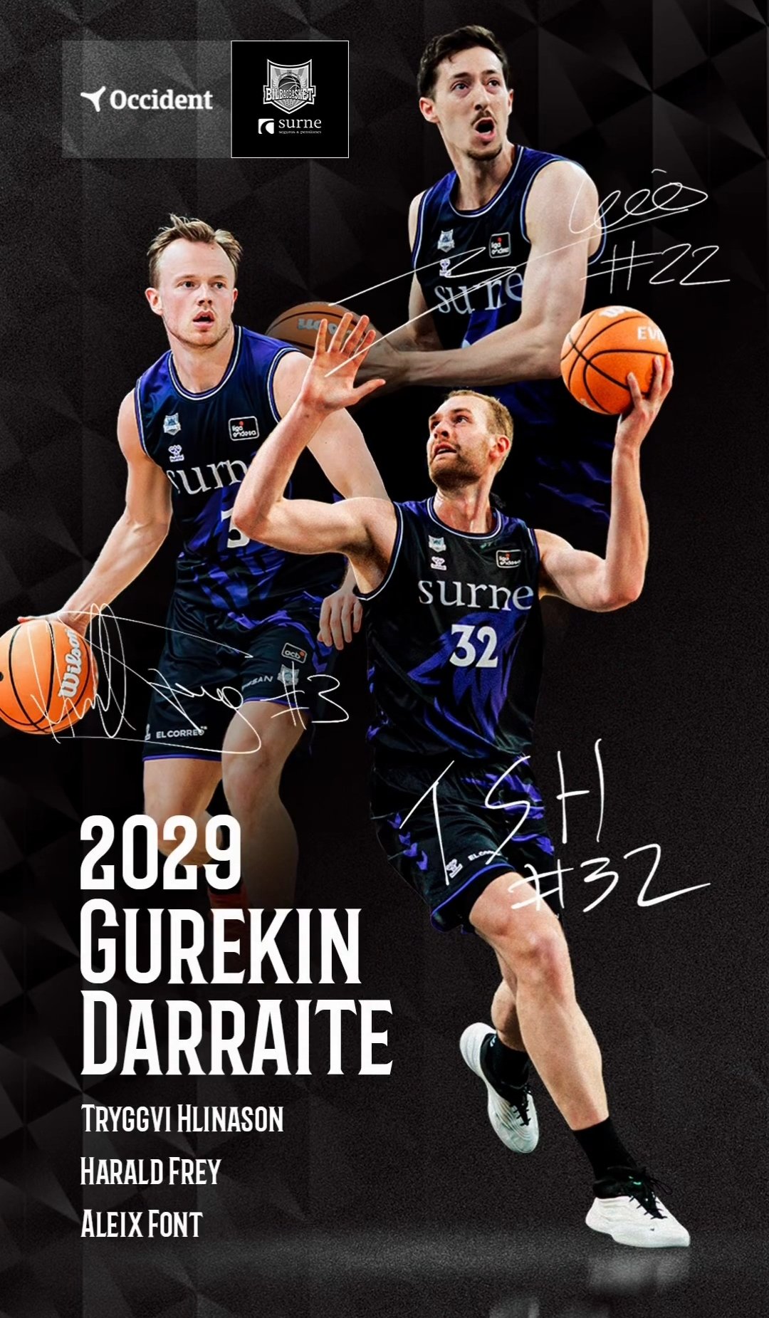 El Surne Bilbao Basket blinda a Frey, Hlinason y Aleix Font hasta 2029